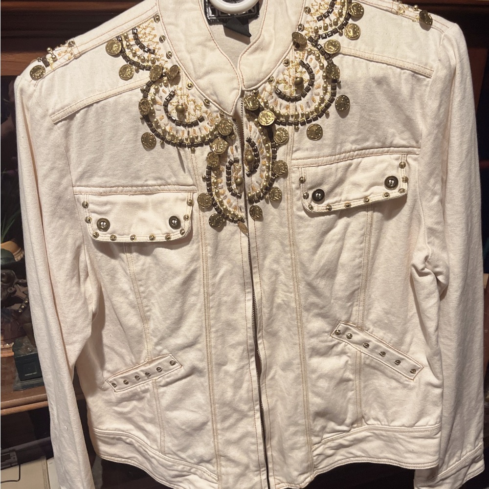 Chic Embellished White Jean Jacket